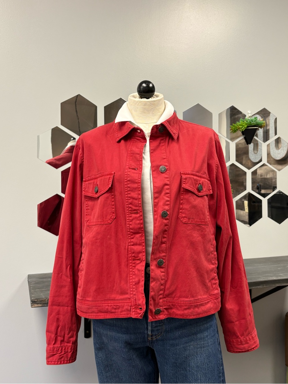 Pendleton Red Cotton Button-Front Jean Jacket